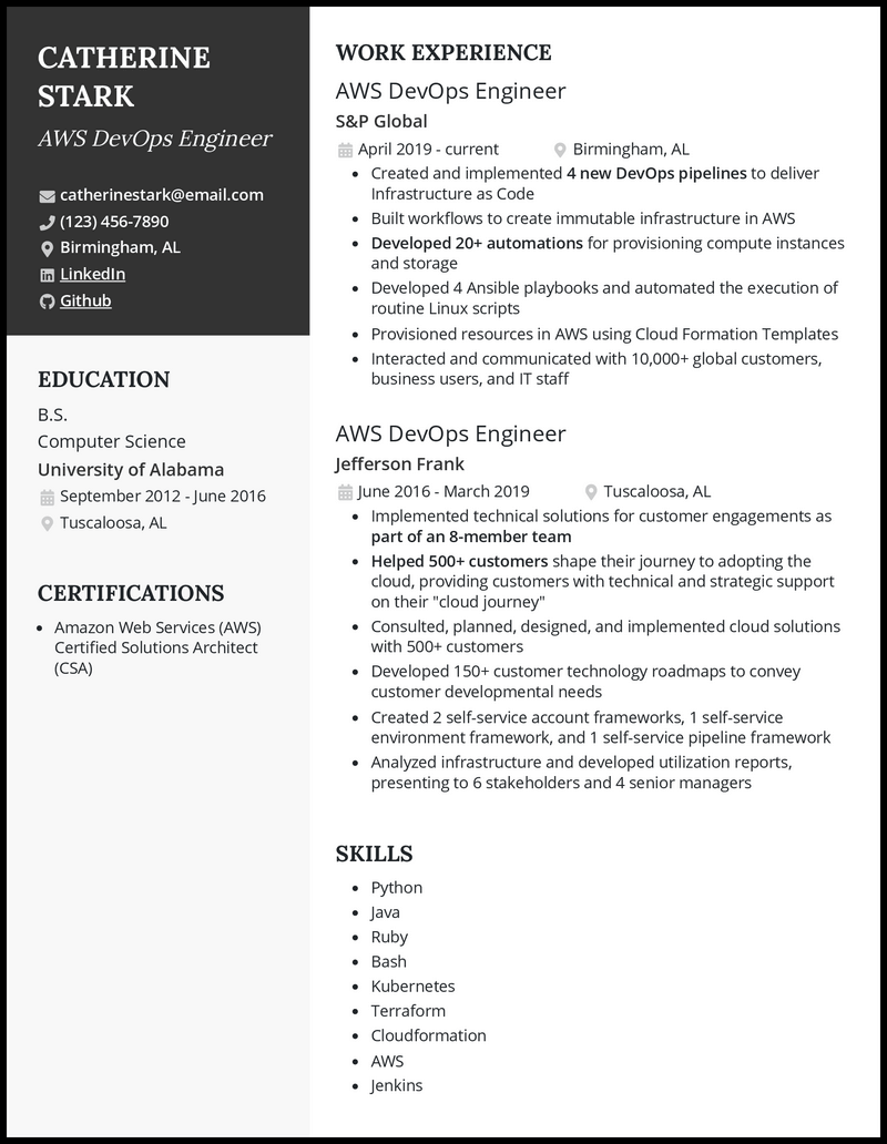 3 AWS DevOps Resume Examples Developed for 2023