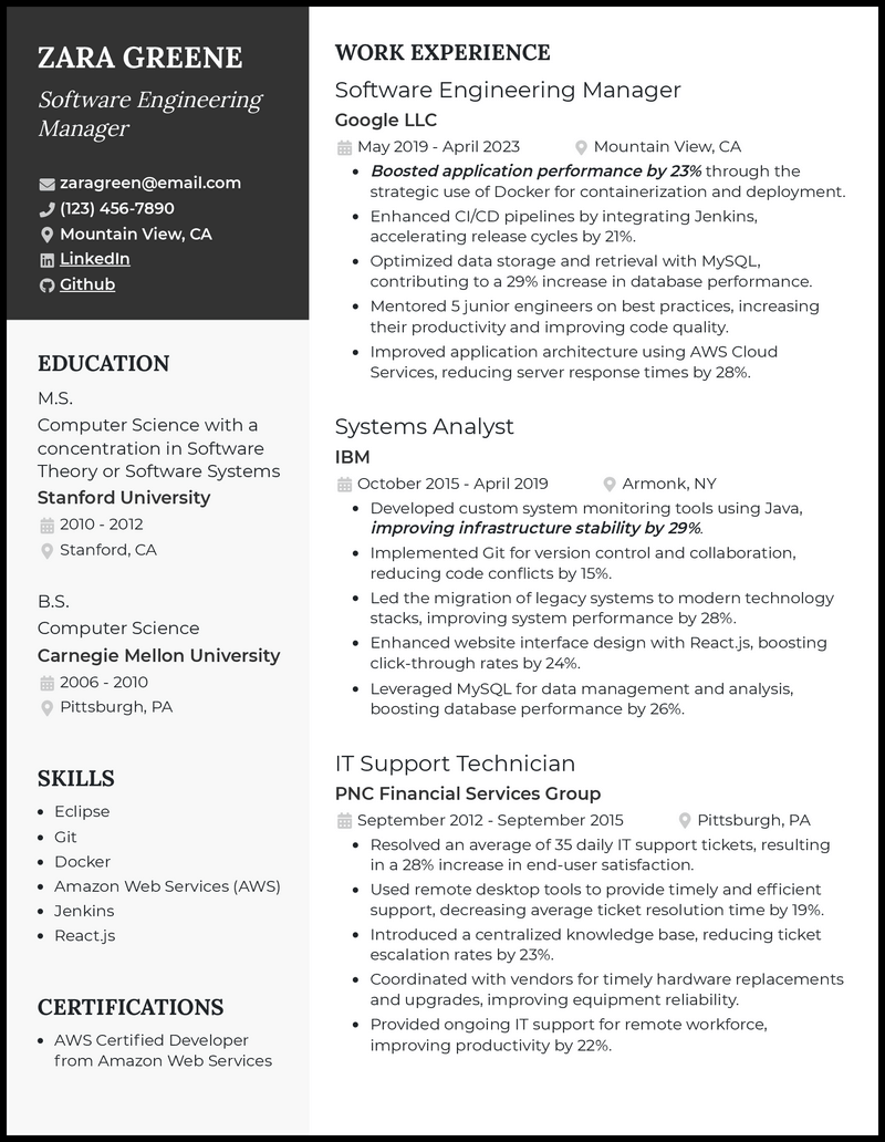 5 Software Engineering Manager Resume Examples [& Templates]