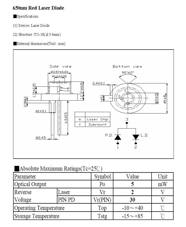 5PCS ROHM Red 650nm 658nm 5mW 7mW 10mW Laser Diode BeamQ