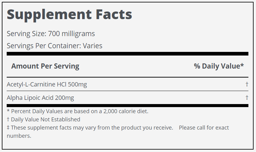 Acetyl LCarnitine/Alpha Lipoic Acid (ALCAR/ALA) BeamZen