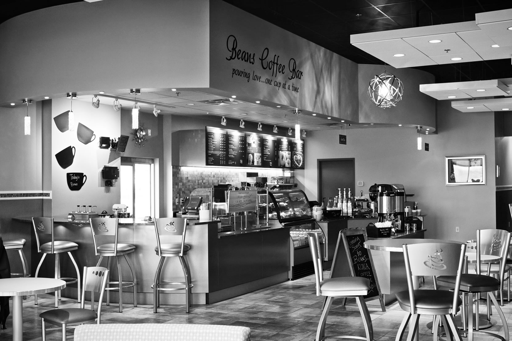 Beans Coffee Bar Fargo Provides many delicious coffee and drink options, plus snacks and donuts.