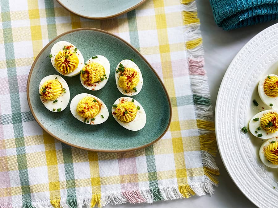 Cuban Deviled Eggs With Saffron Bean Train