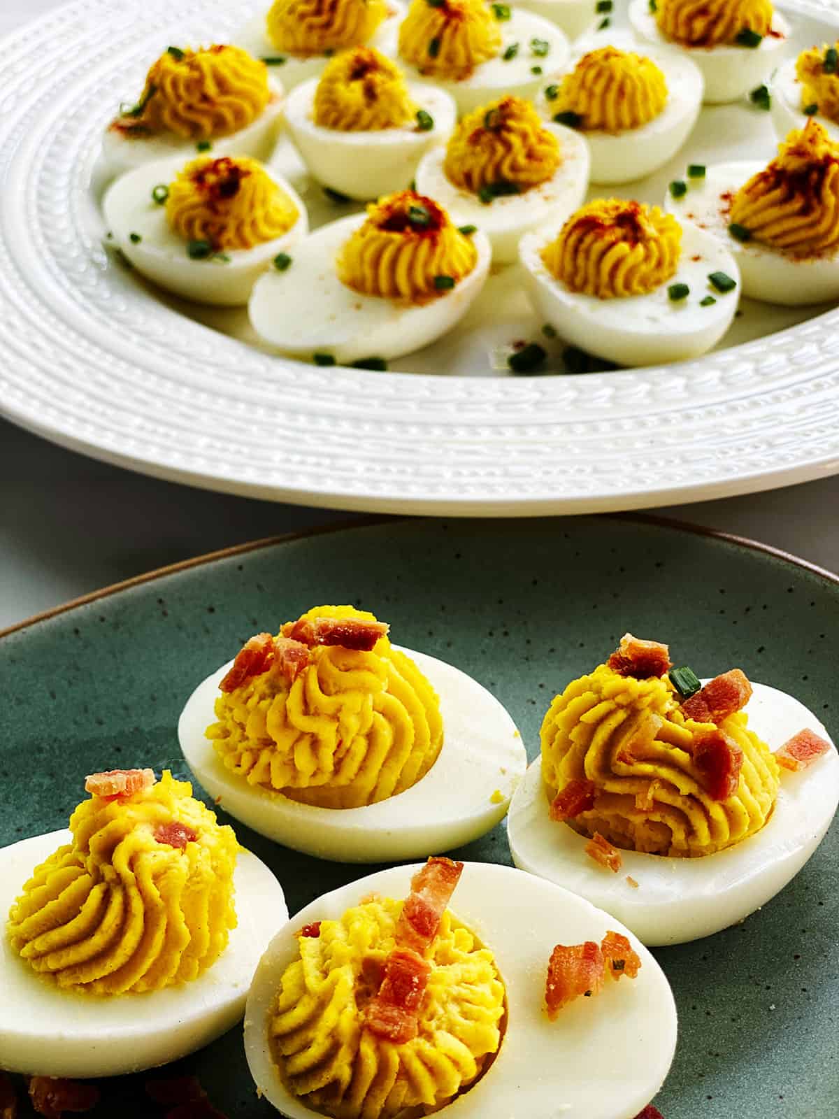 Cuban Deviled Eggs With Saffron Bean Train