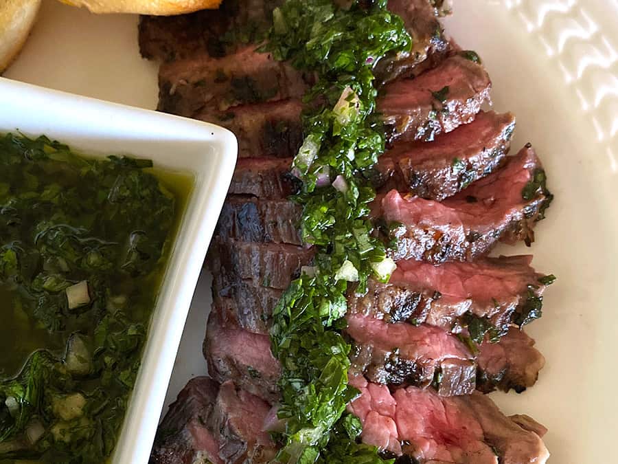 Skirt Steak Churrasco With Chimichurri Bean Train