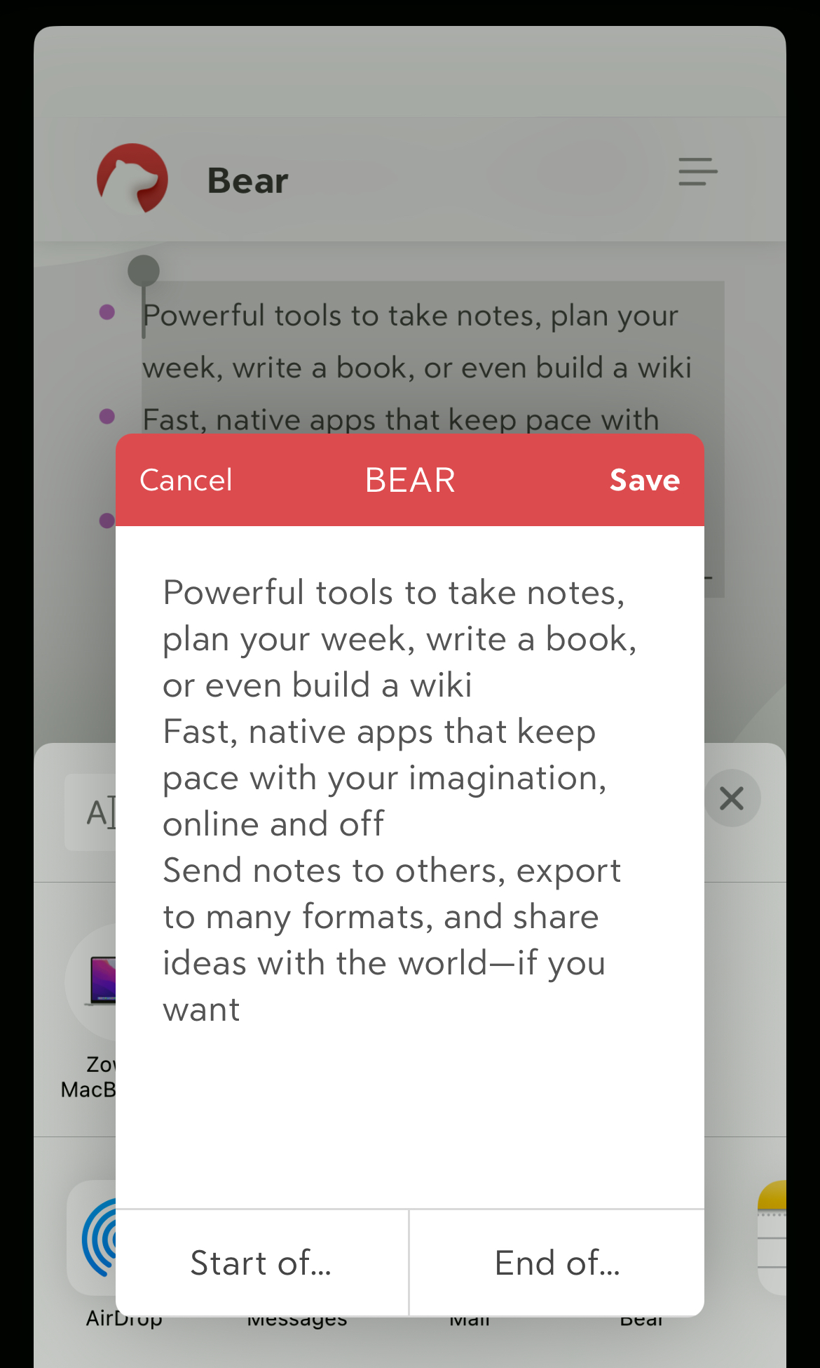 iOS App Sharing Extension