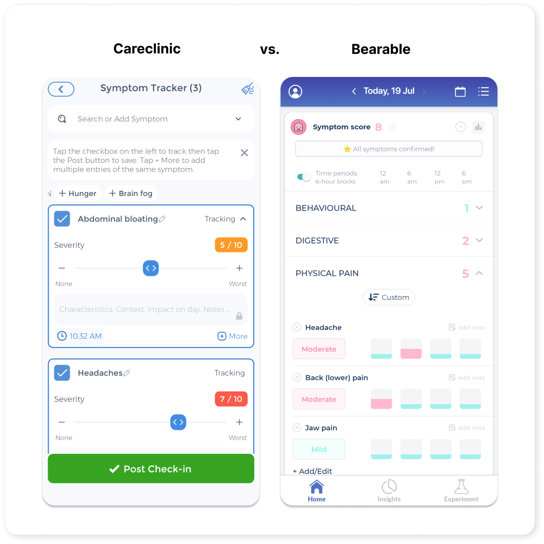 Bearable vs. Careclinic [app review] Bearable