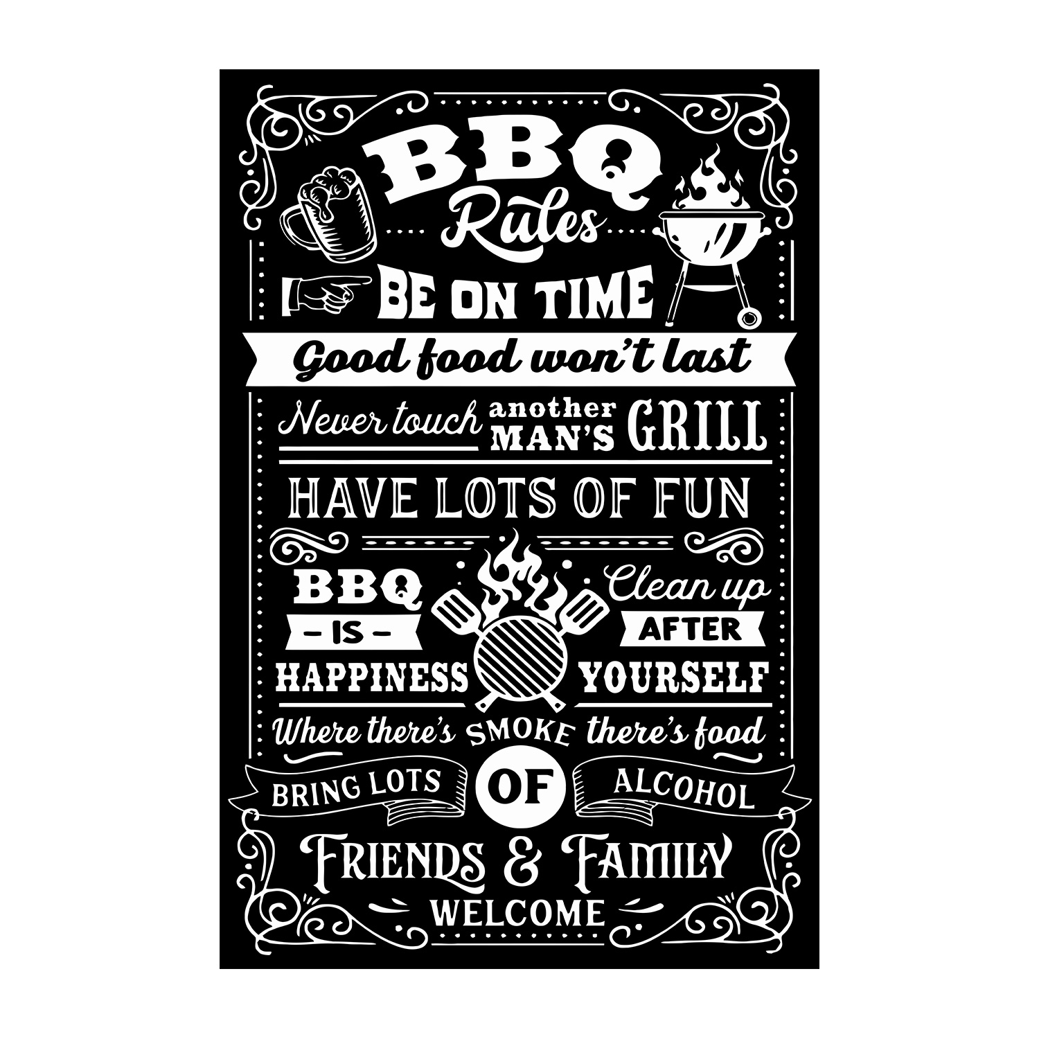 BBQ Rules Metal Sign Bearhap