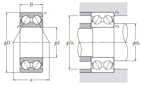 Item 5210, Double Row Angular Contact Ball Bearing Open Type