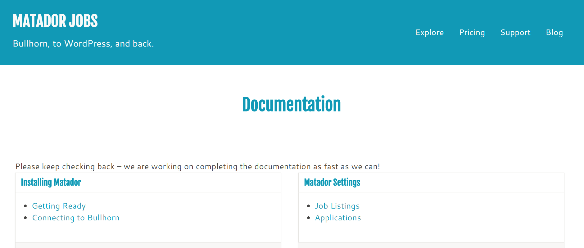 Matador Jobs roadmap for shortterm development goals