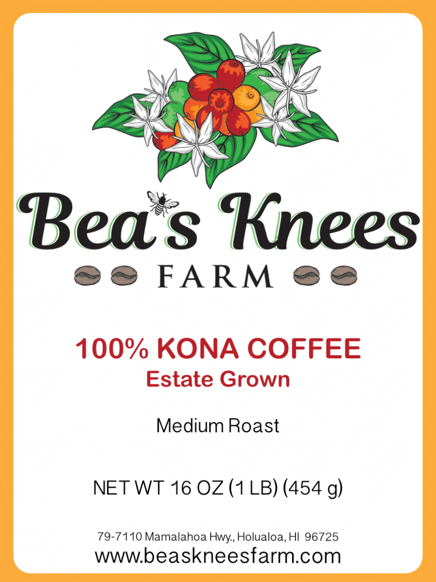 One pound (16 oz), medium roasted coffee beans 100 Kona coffee