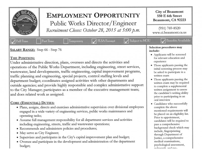 Public Works Director/Engineer Job Opening