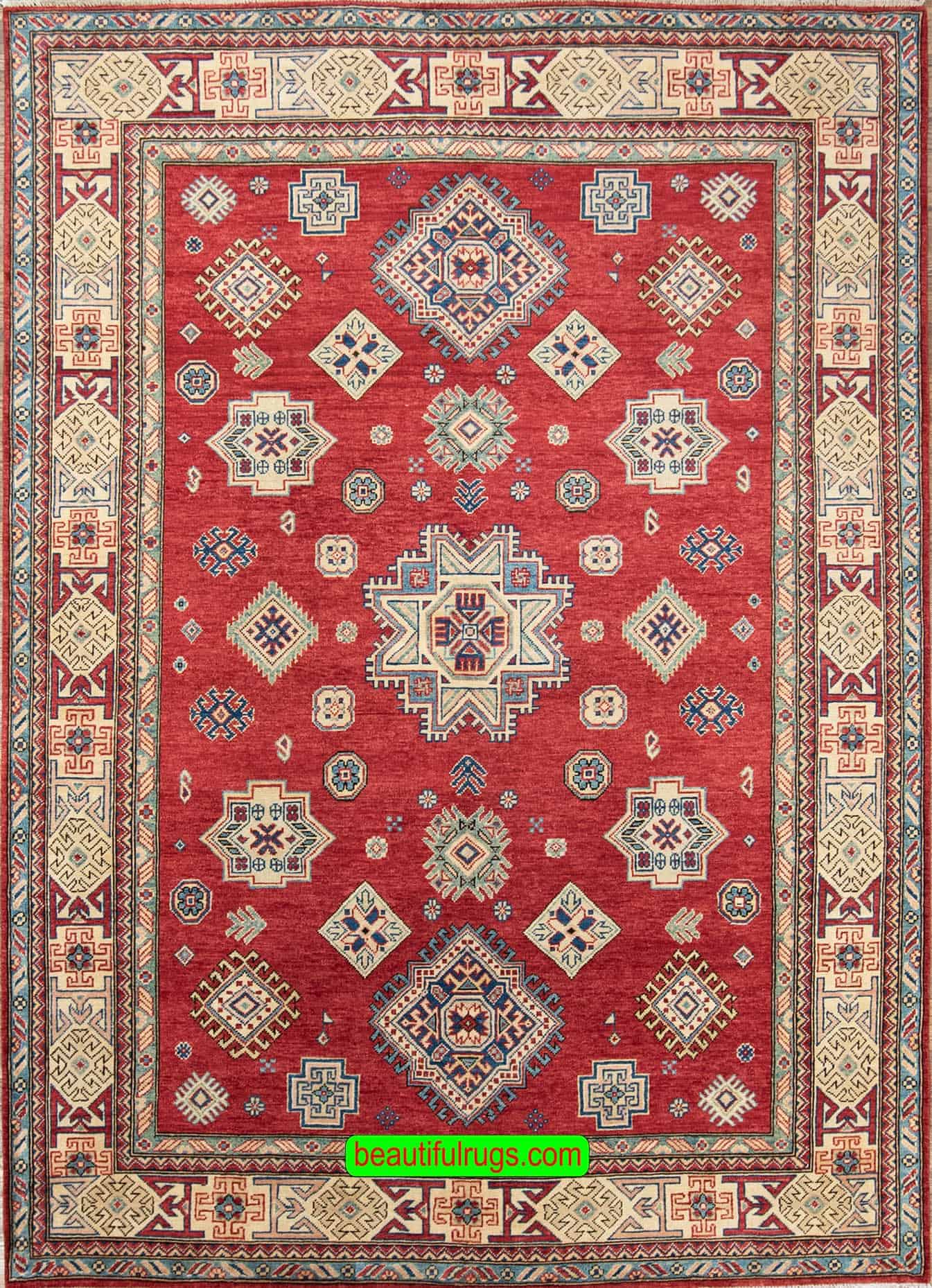 Oriental Rug 6x9 Red and Beige Geometric Pakistani Wool Rug Beautiful
