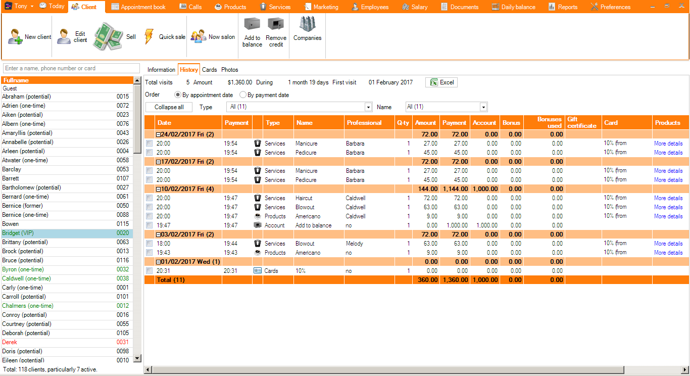 Client Track Salon Software Salon Clients' Profile Cards app — Beauty Pro