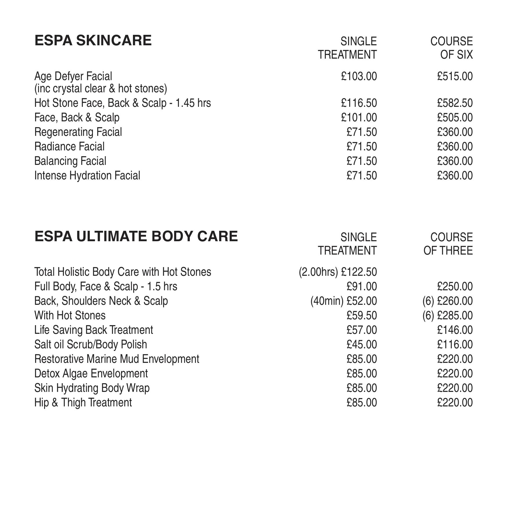 Price List Beauty Works