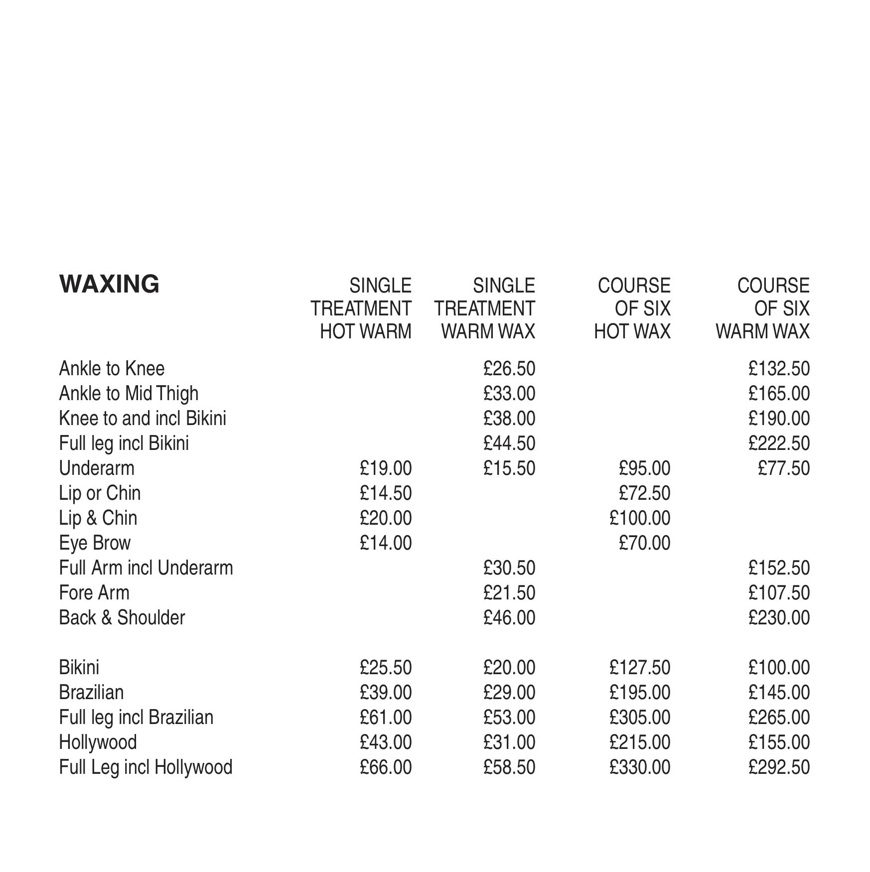 Price List Beauty Works