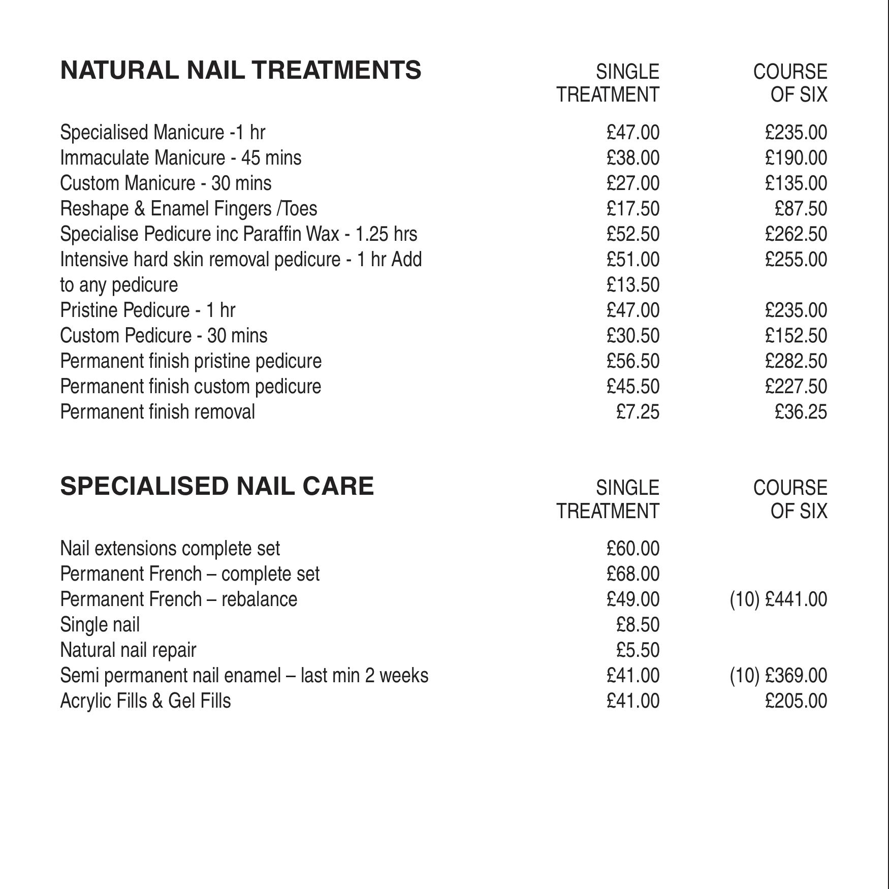 Price List Beauty Works