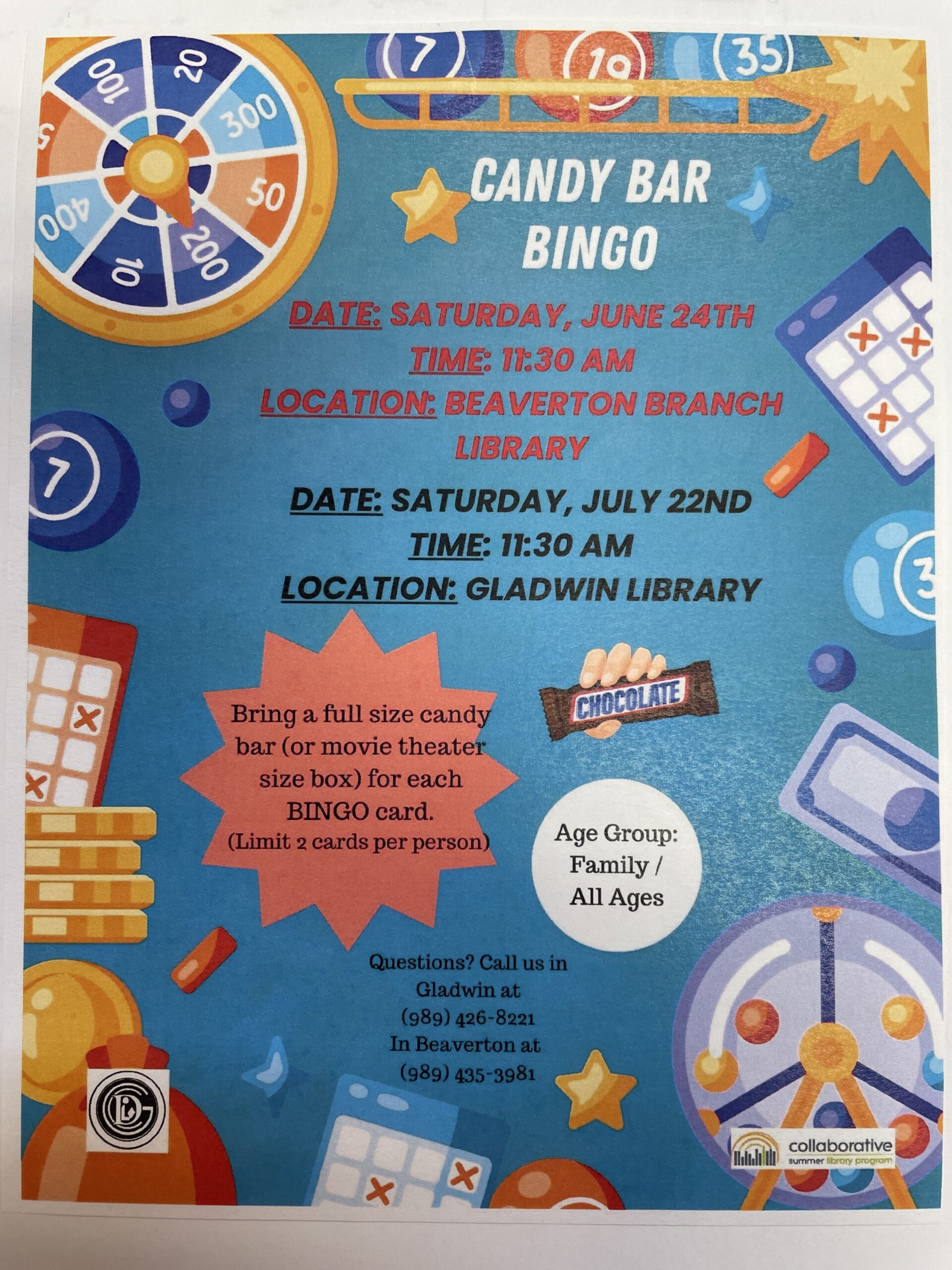 Candy Bar Bingo Beaverton Activity Center