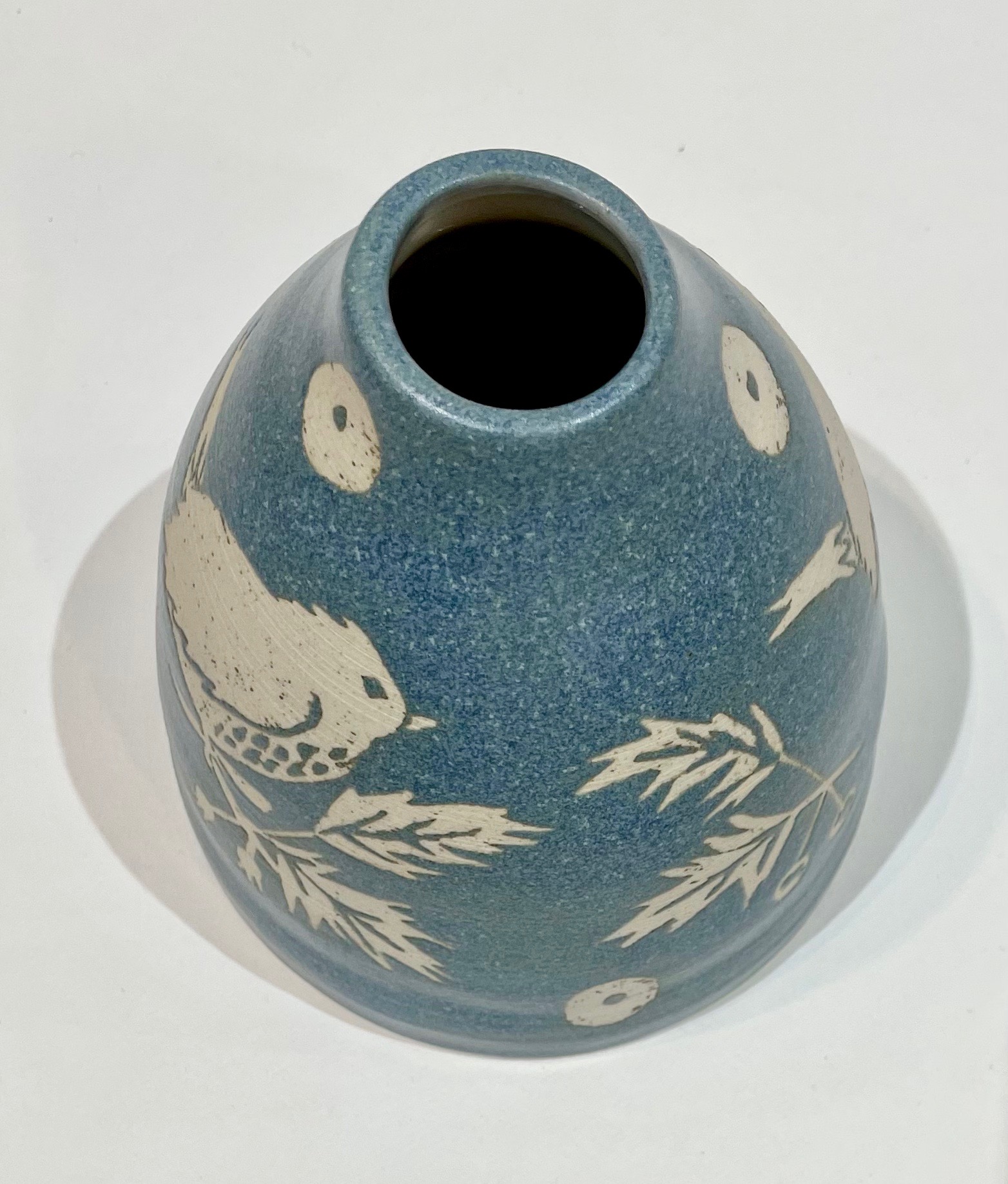 Blue stoneware large bud vase, wren design Becksteps Gallery