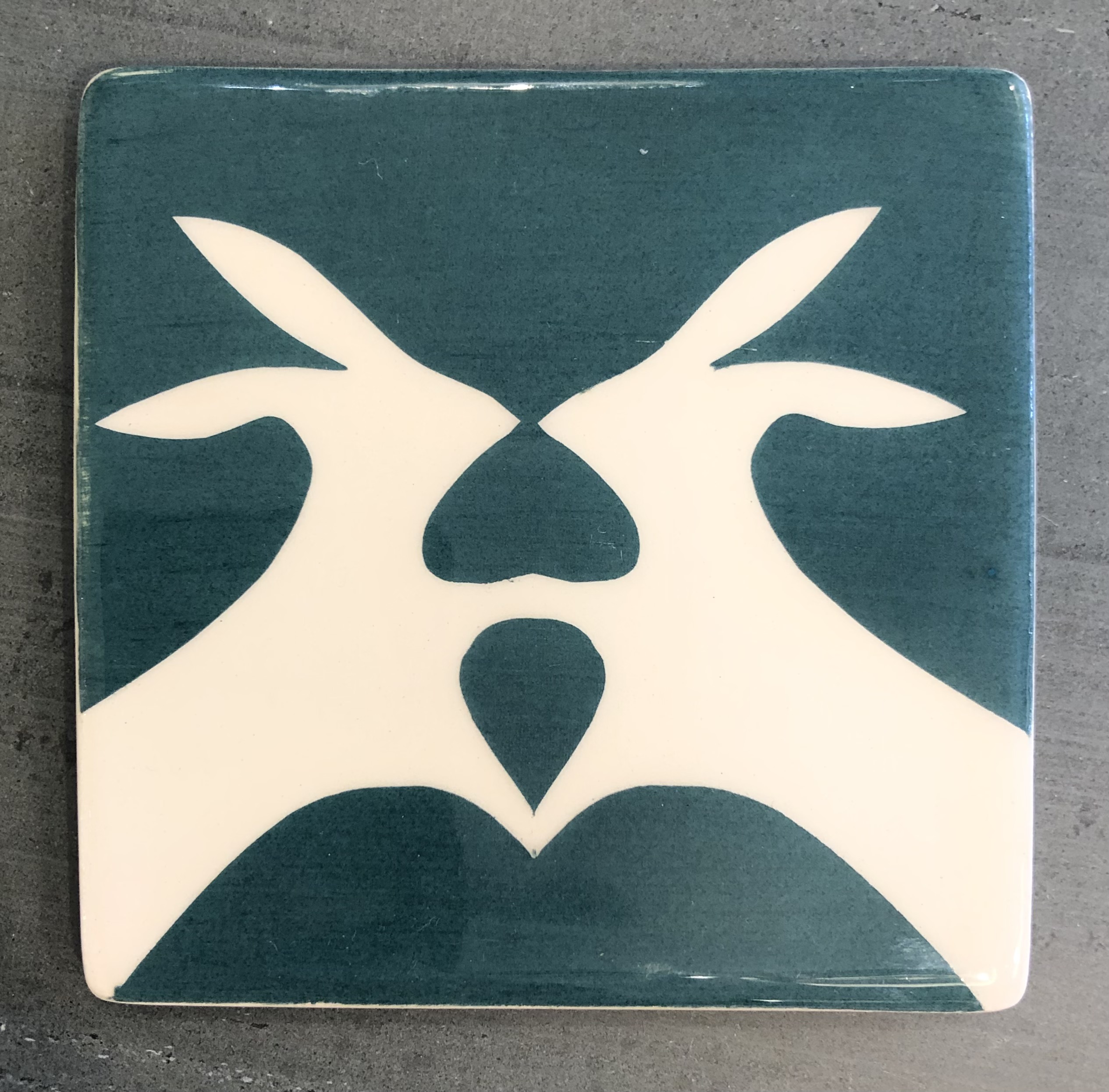 Ceramic coaster, two hares design Becksteps Gallery