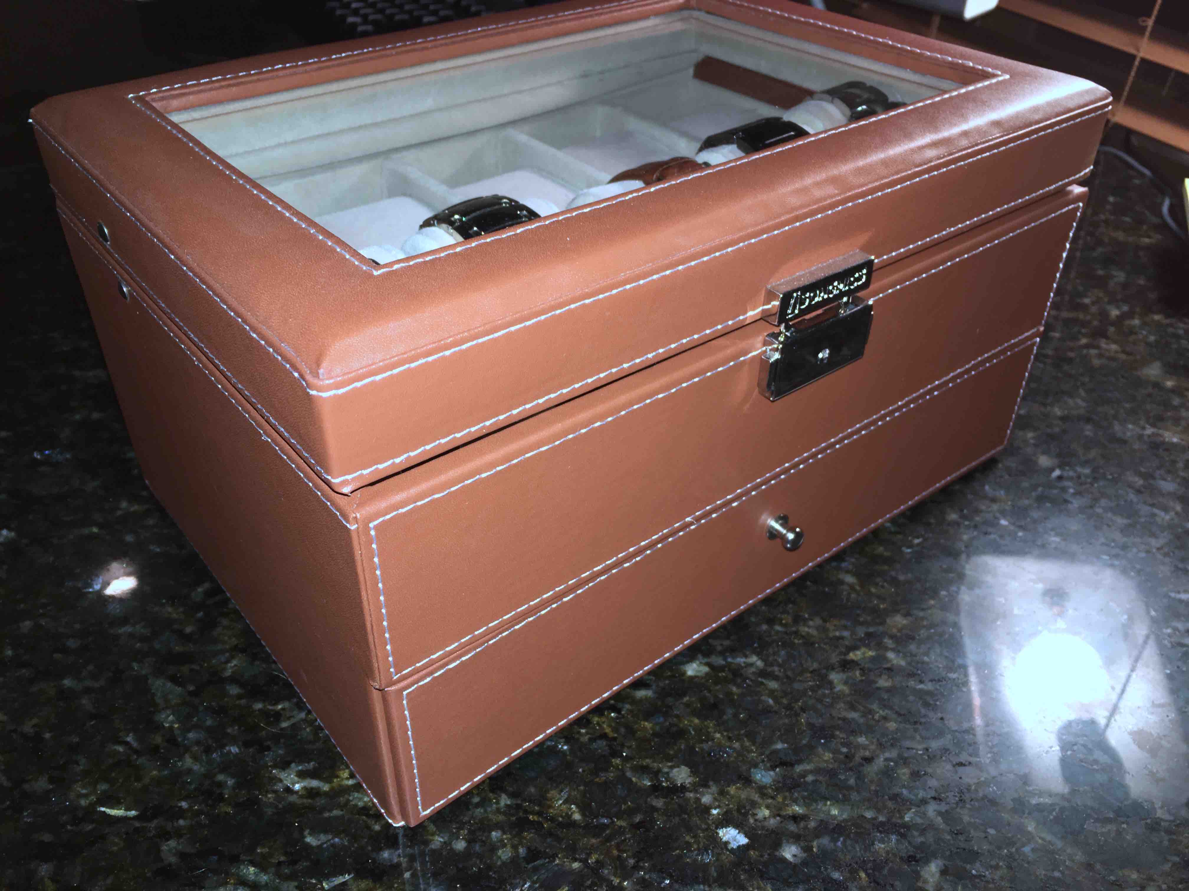 Review of Songmics Brown Leather Watch Box with Jewelry Drawers