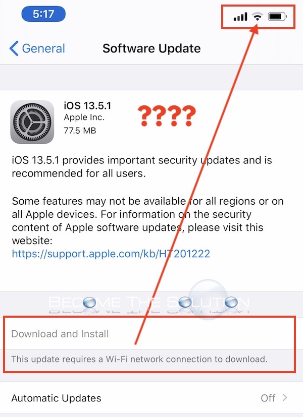 iOS Update Requires WiFi Network to Download but Already Connected to