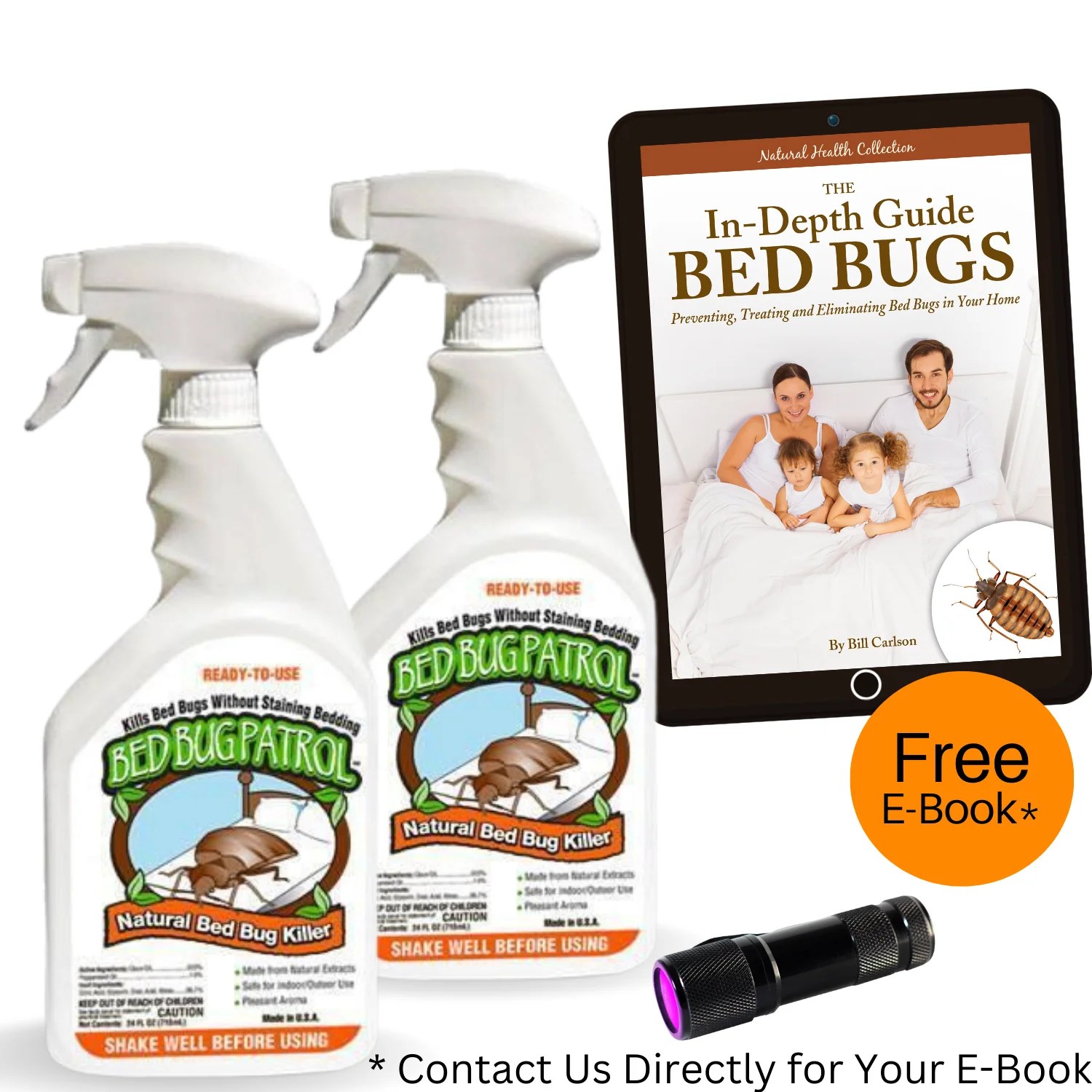 Bed Bug Patrol Bed Bug Killer (2) 24 oz Bottles UV Light 100
