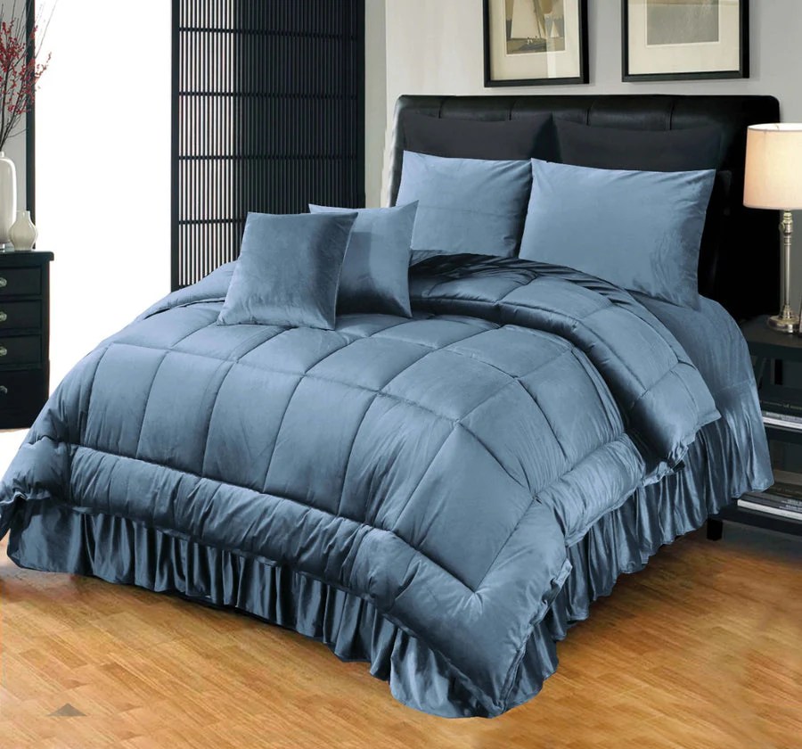 6 Pc's Luxury Velvet Duvet Set Sky Blue Bedding Essentials