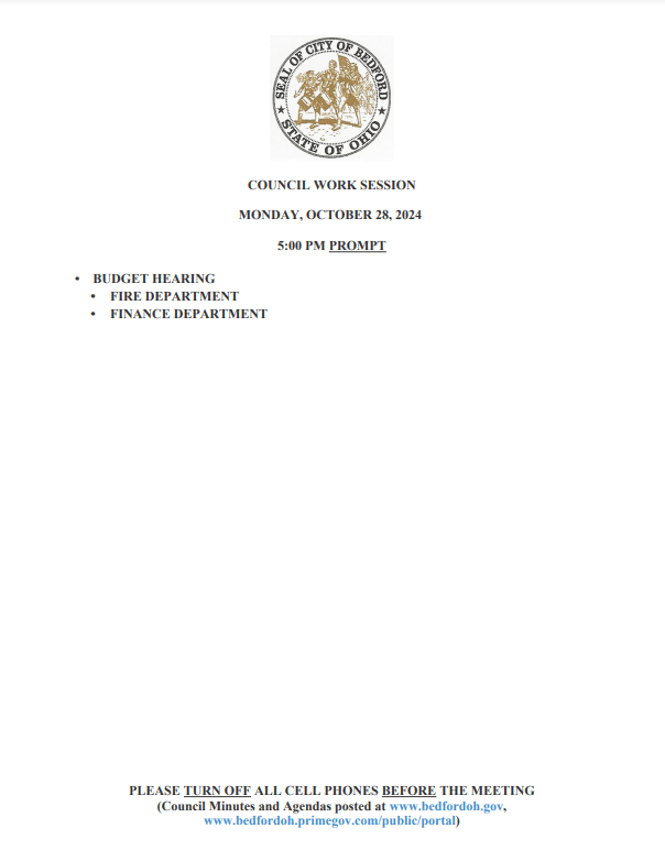 TONIGHT 10/28/2024 Budget Hearing Meeting Agenda The Bedford Tribune
