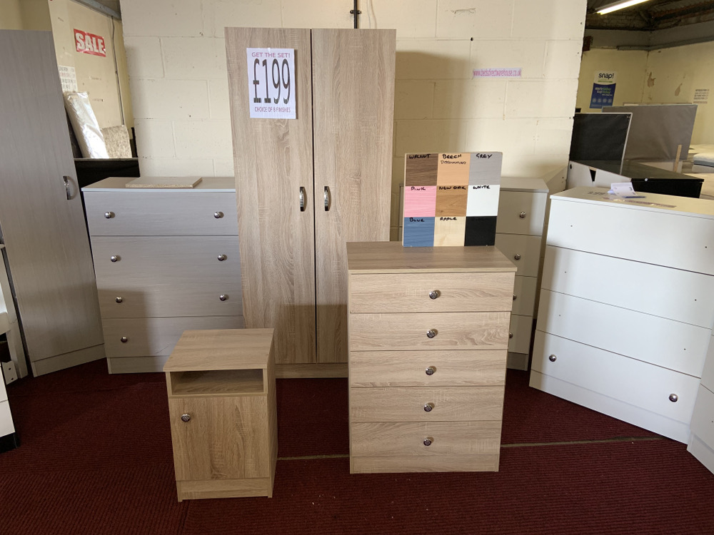 Ready Assembled Wardrobe, 5 drawer and Bedside £249 Beds Direct Warehouse