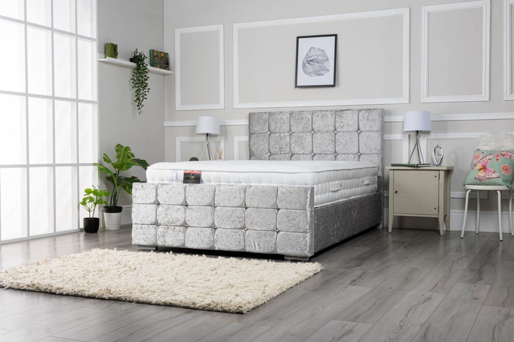 Beds Direct Cube Fabric upholstered bed frame from £249 Beds Direct