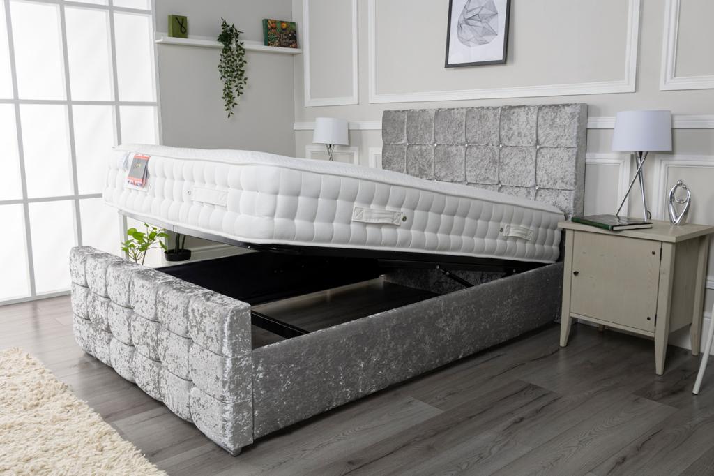 Beds Direct Cube Fabric upholstered bed frame from £249 Beds Direct
