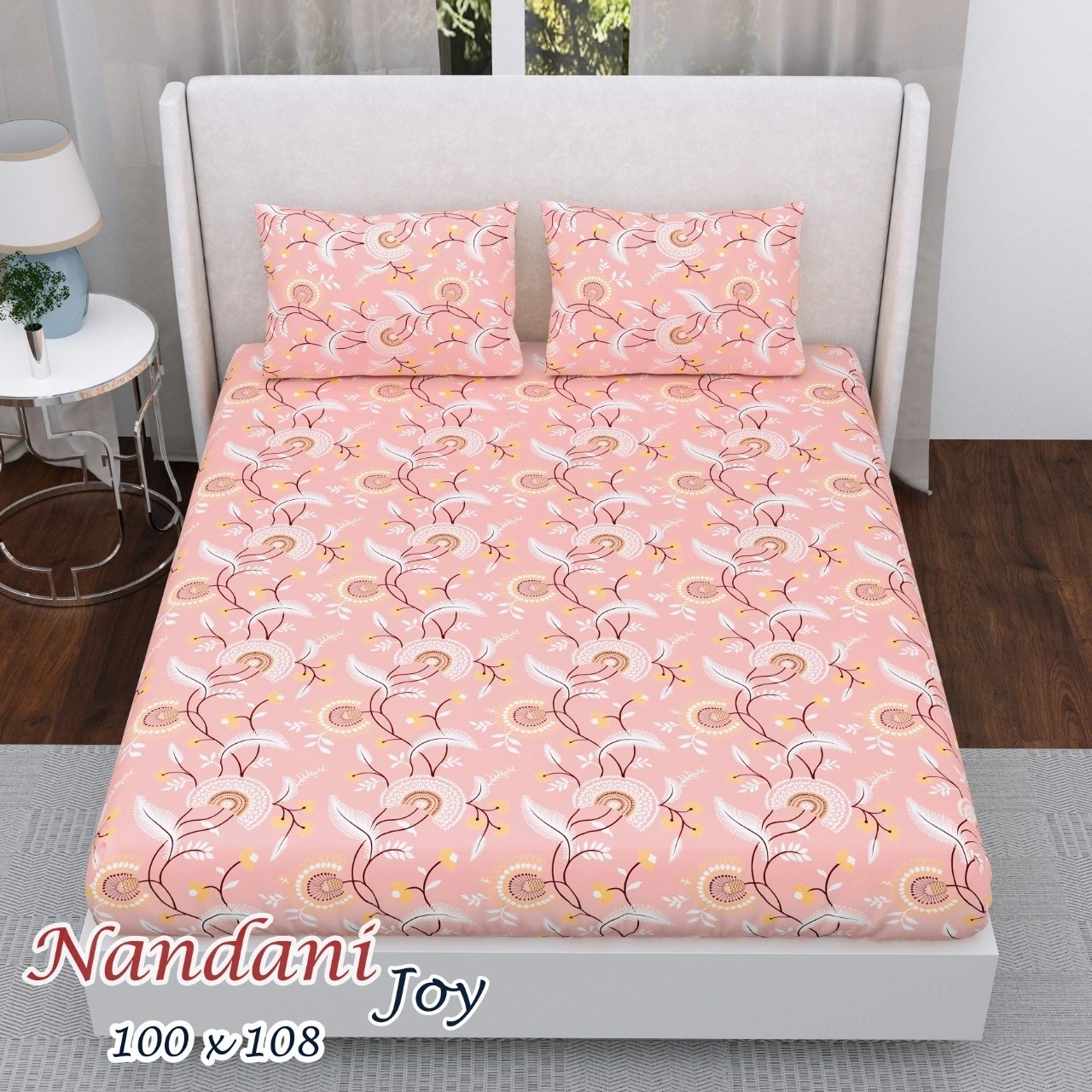 Pastel colour floral print on peach on double bedsheet Bedsheets India