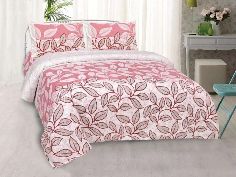 Elegant Leaf print in shades of pink on premium cotton double bedsheet