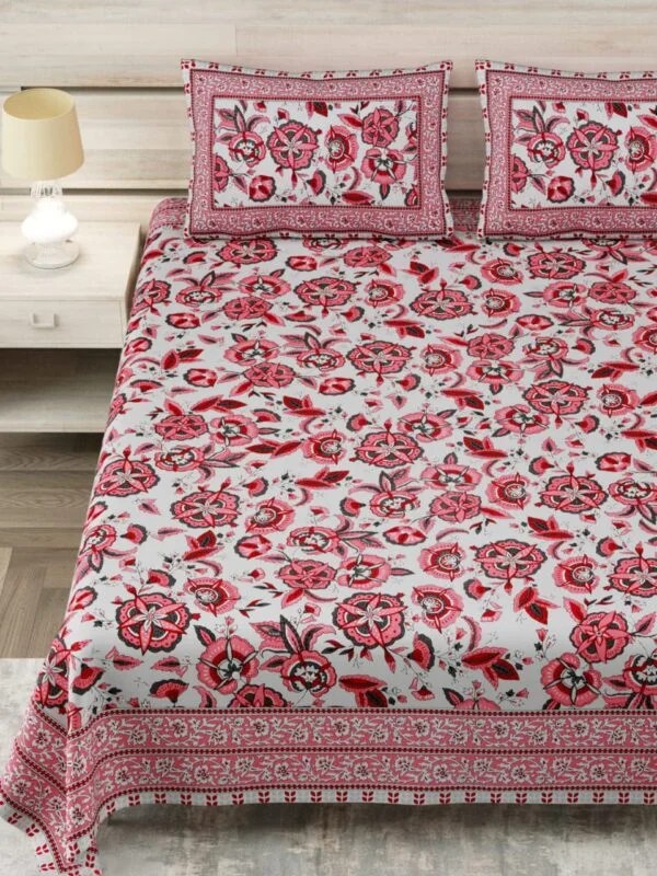 Exquisite print in pink and grey on double bedsheet in premium cotton