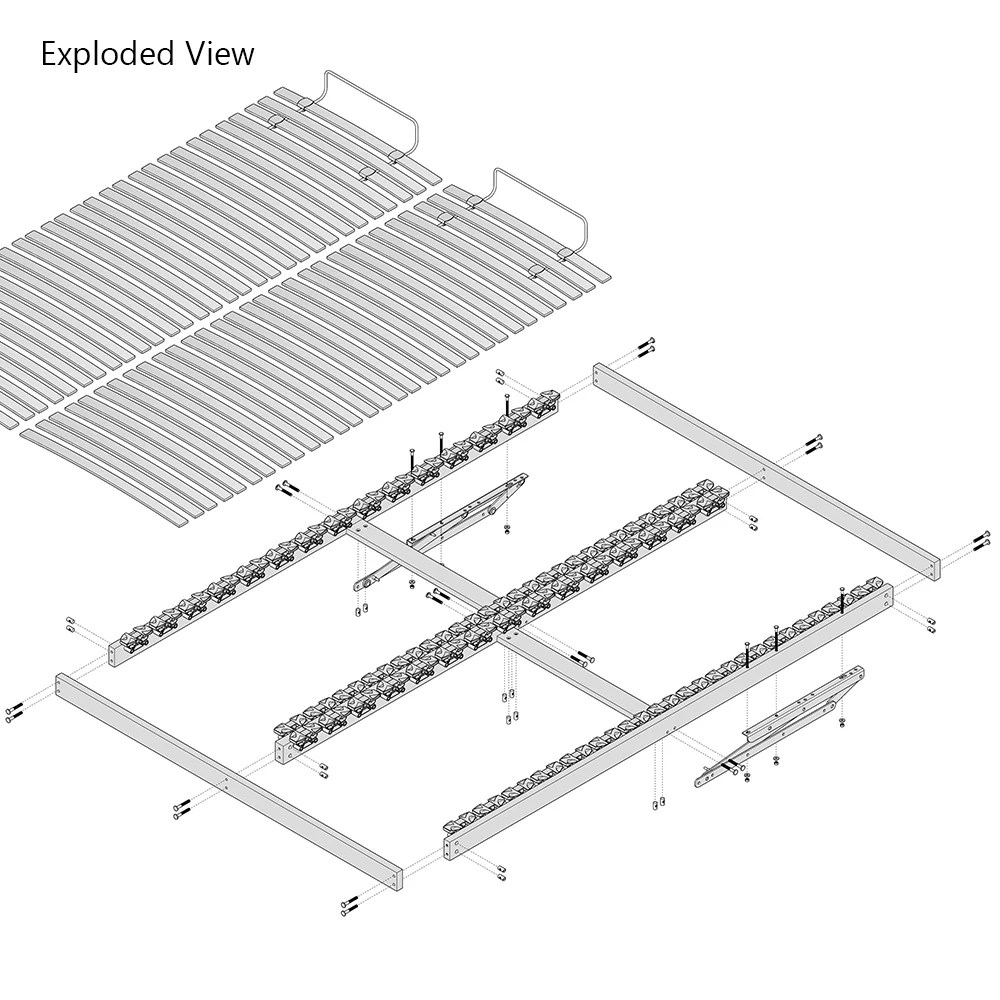 Wooden LiftUp Ottoman Slatted Bed Base Kit Double Row End Opening