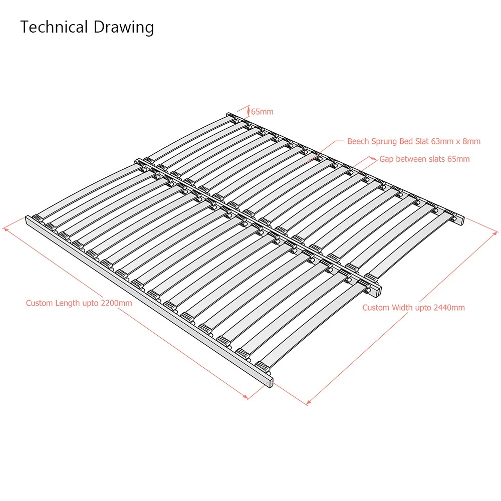 Standard Double Row Drop In Slatted Bed Base with 30 Beech Sprung Bed Slats