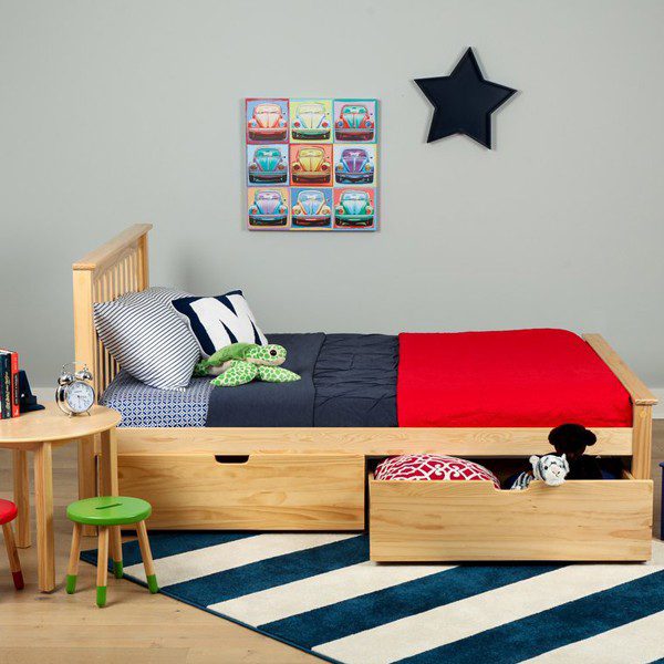 Max & Lily Natural Full Size Platform Bed Storage Solid Wood