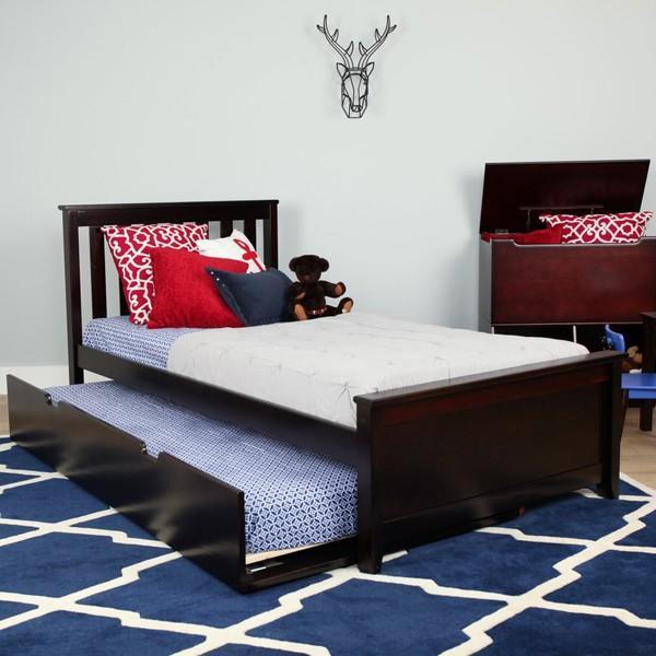 Max & Lily Espresso Twin Platform Bed Trundle Solid Pine Wood