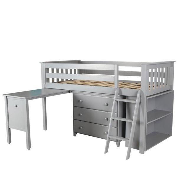 Windsor 2 Grey Twin Low Loft Bed with Dresser, Desk & Bookcase