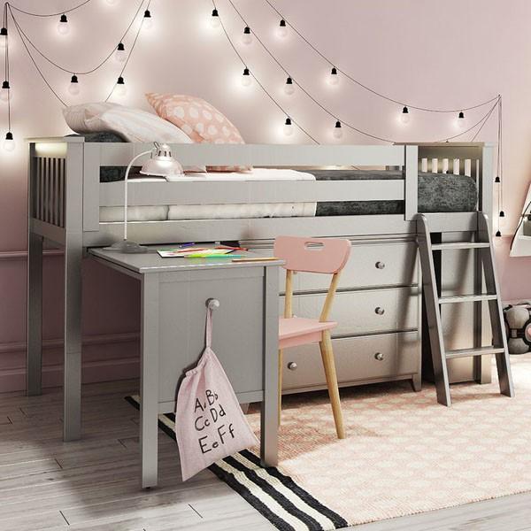 Windsor 2 Grey Twin Low Loft Bed with Dresser, Desk & Bookcase