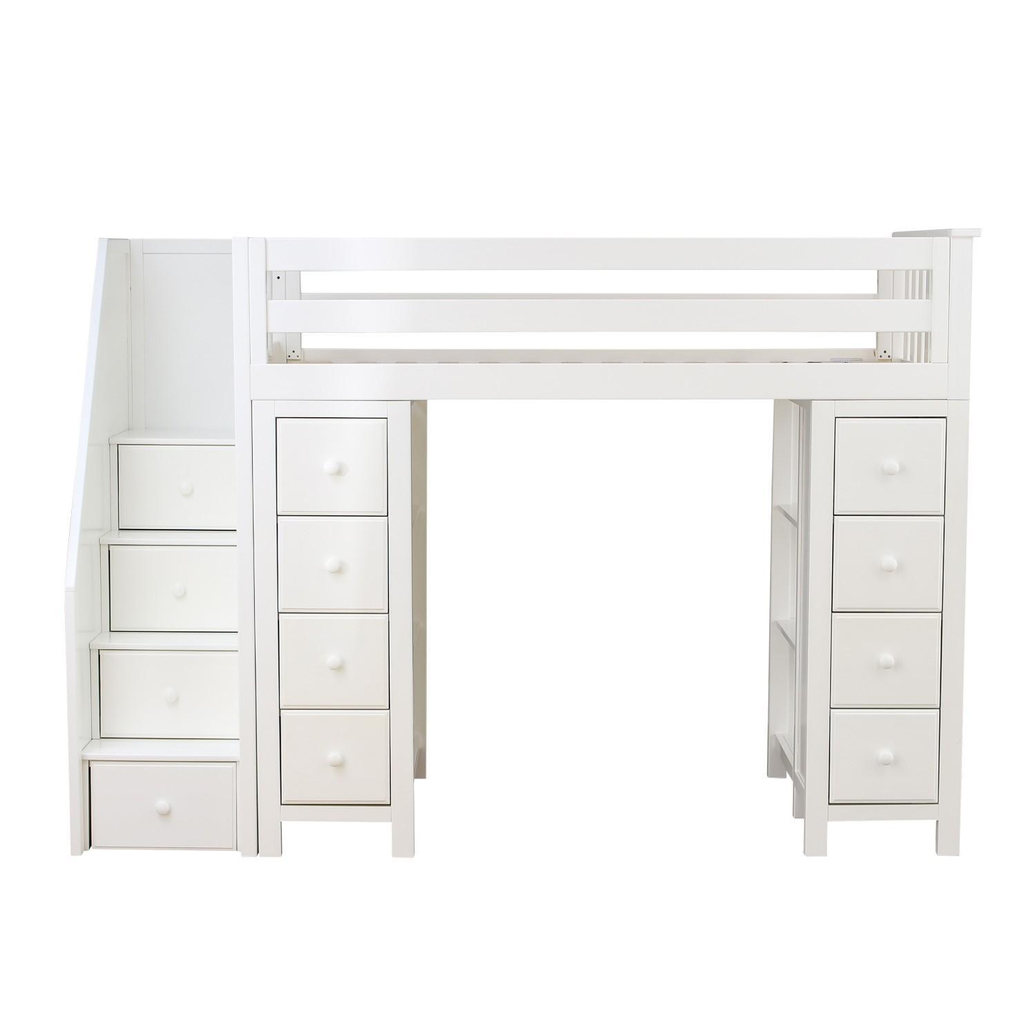 Chester Twin Loft Bed with Stairs & Storage White
