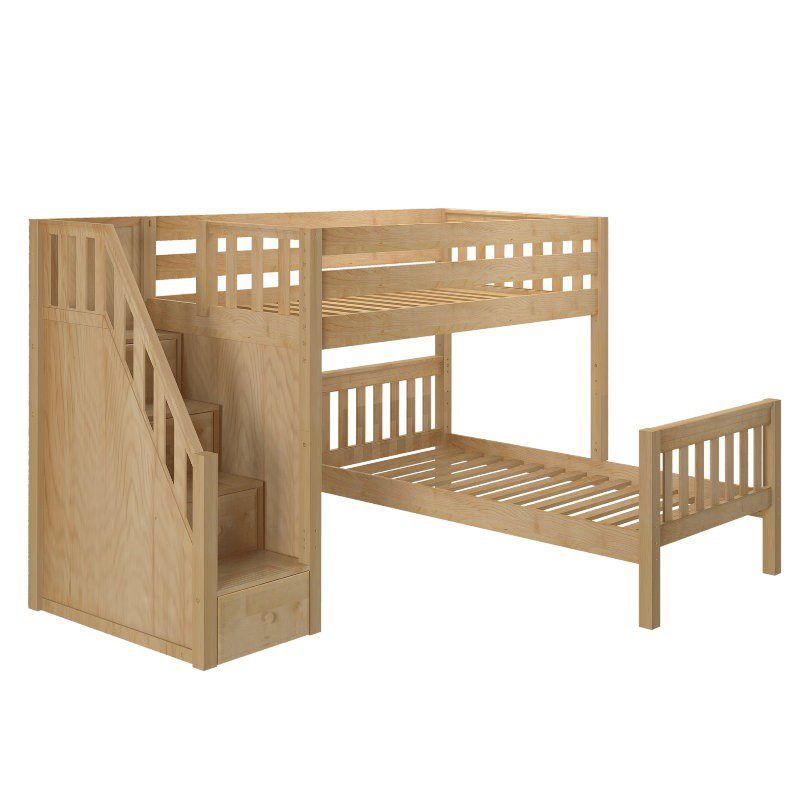 Tangle Full over Full Bunk Bed with Staircase Solid Maple Wood