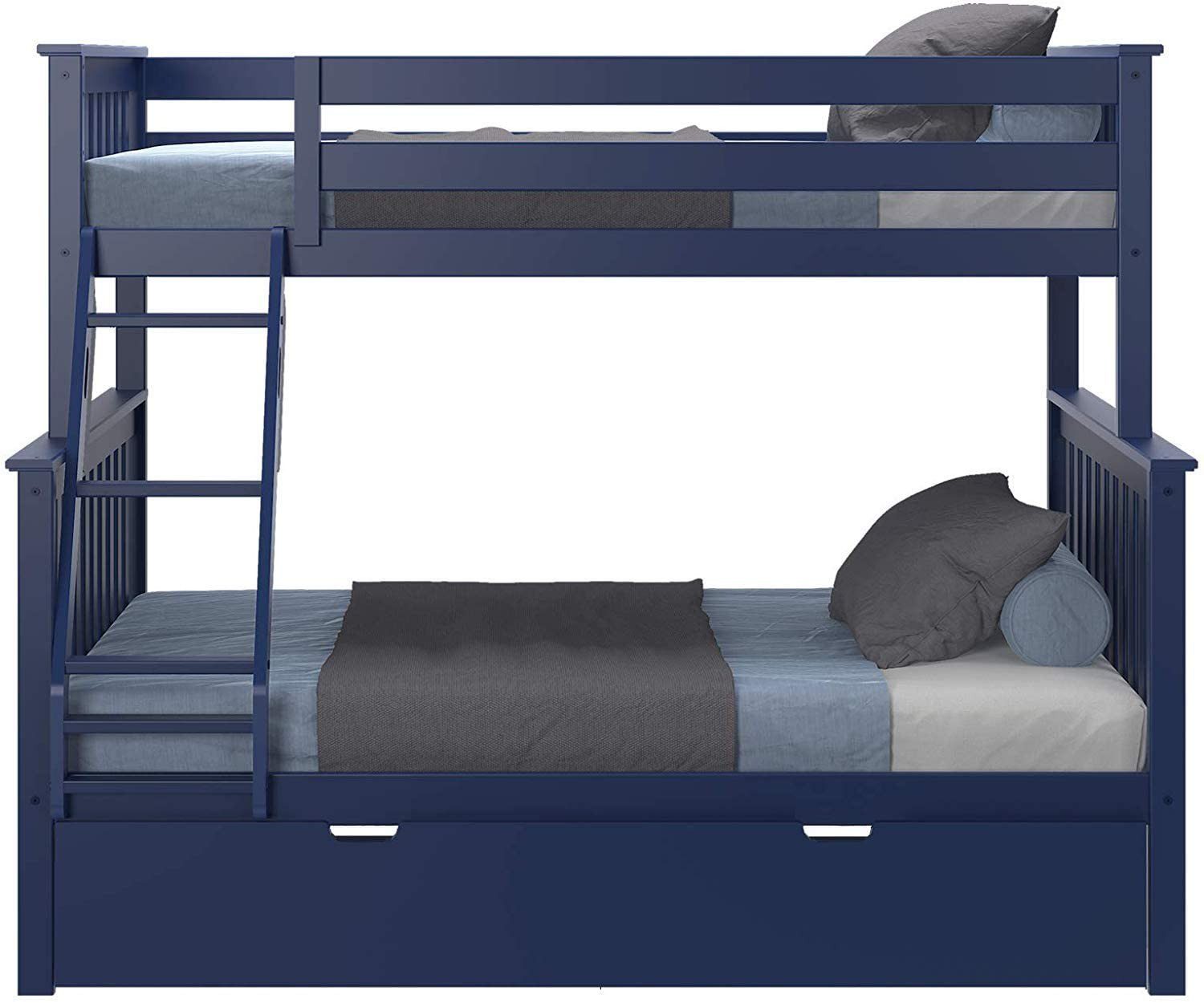 Max & Lily Twin over Full Bunk Bed Trundle Solid Wood, Blue