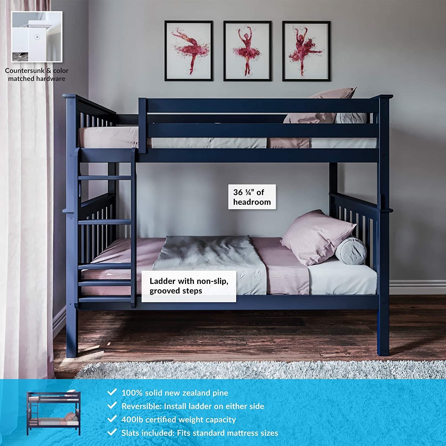 Max & Lily Blue Twin over Twin Bunk Bed Ladder Solid Wood