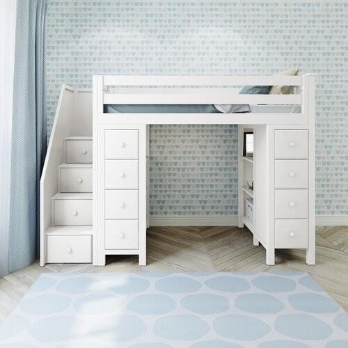 Chester Twin Loft Bed with Stairs & Storage White