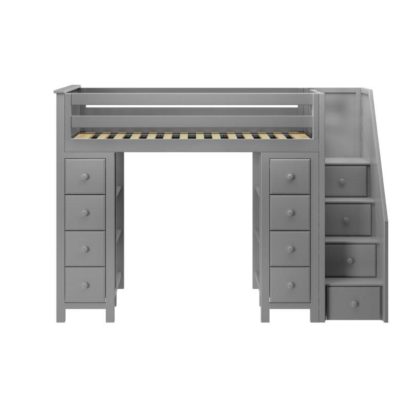 Chester Twin Loft Bed with Stairs & Storage Grey