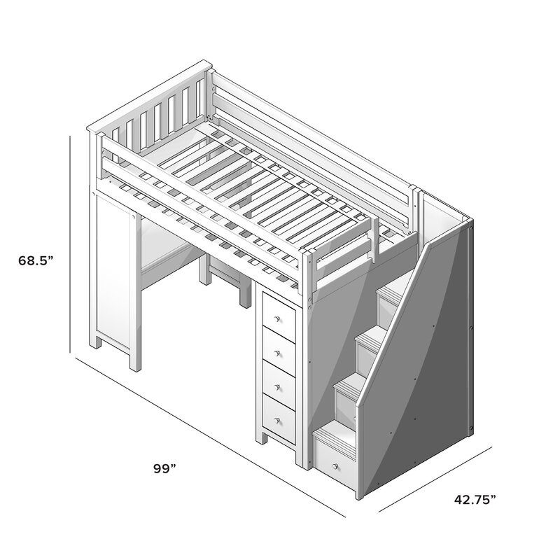 Chester 3 White Loft Bunk Bed Stairs ,Desk & Storage