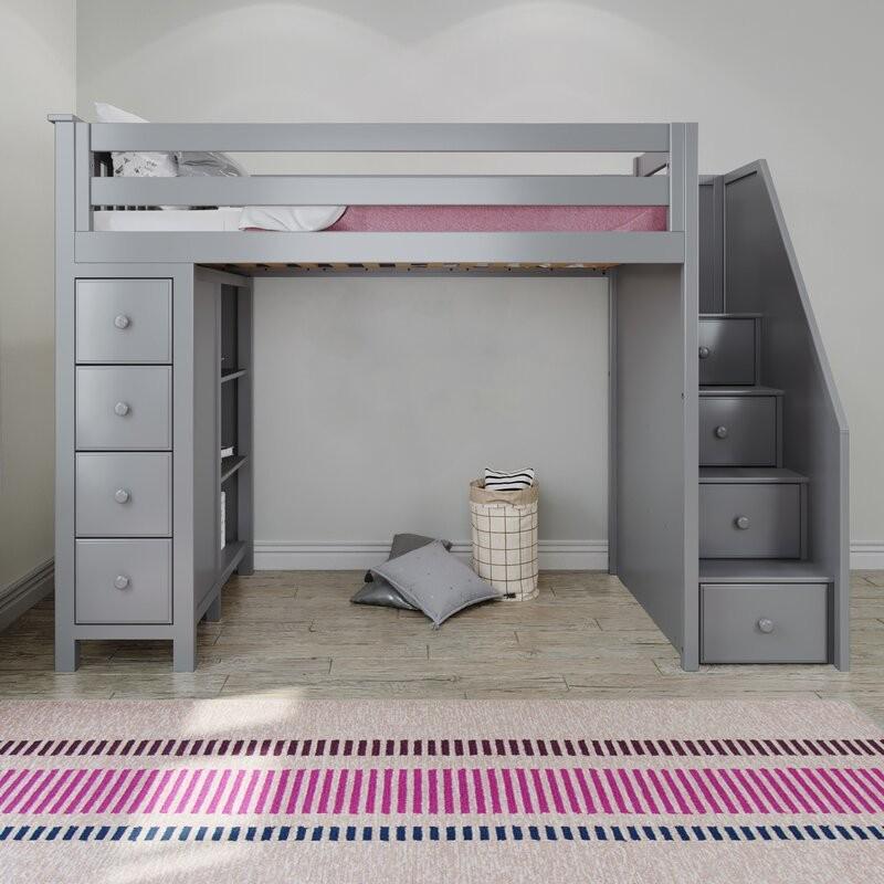 Chester Twin Loft Bed with Stairs & Storage White