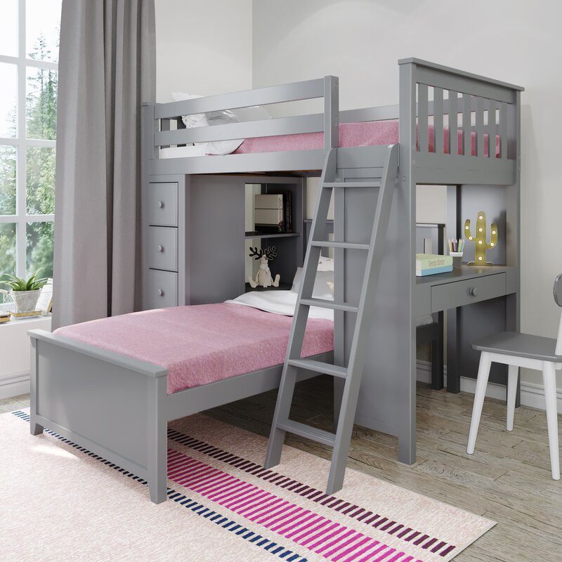 Kensington 1 Grey Twin Loft Bunk Bed with Desk & Storage
