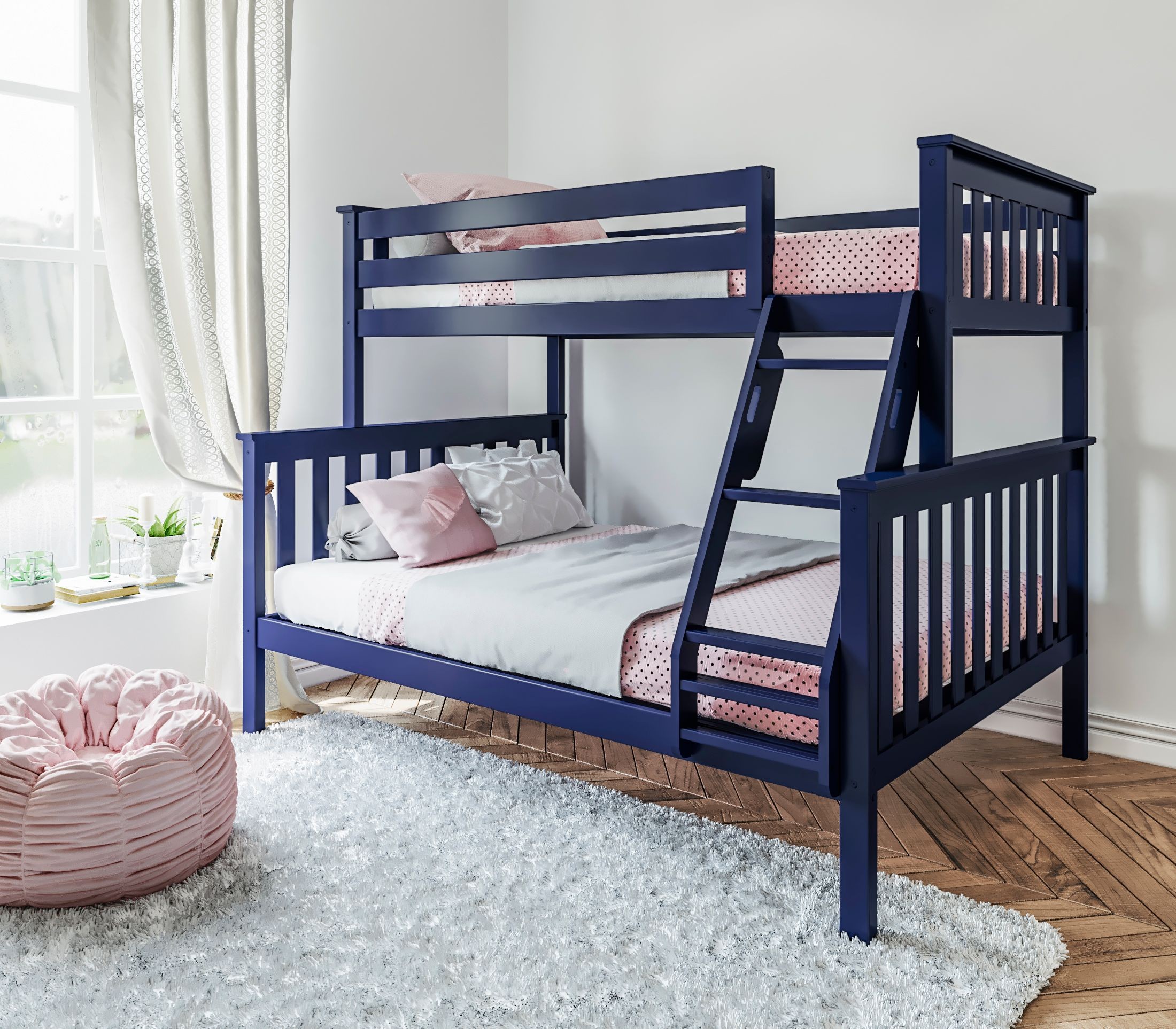 Max & Lily Twin over Full Bunk Bed Solid Wood, Blue